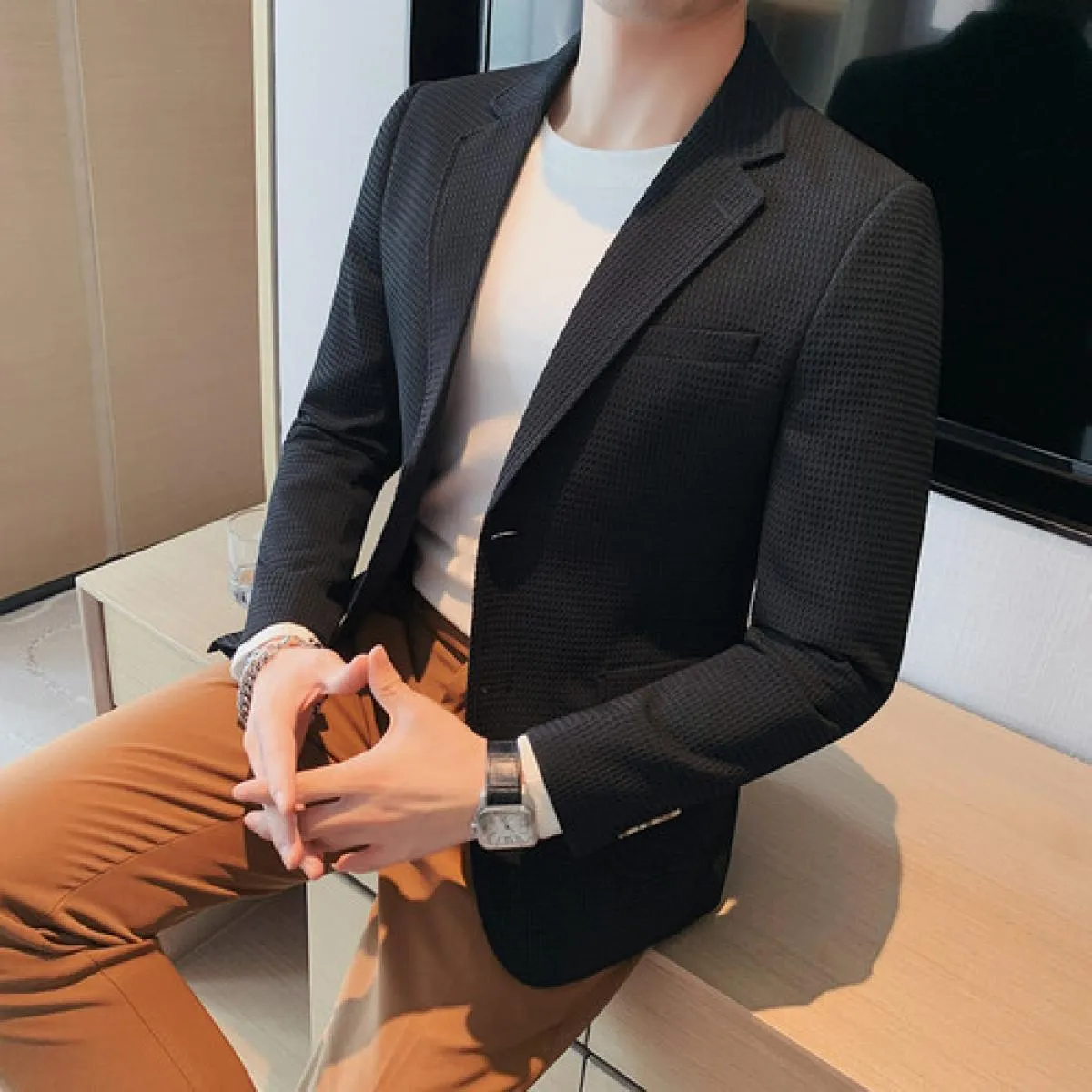 2023 Nuovo Arrivo Vestito da Uomo Waffle Giacca Blazer Cappotto di Lana In Modello Pied De Poule Per L'autunno E L'inverno, Waff