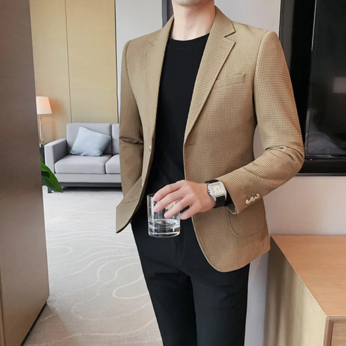 2023 Nuovo Arrivo Vestito da Uomo Waffle Giacca Blazer Cappotto di Lana In Modello Pied De Poule Per L'autunno E L'inverno, Waff