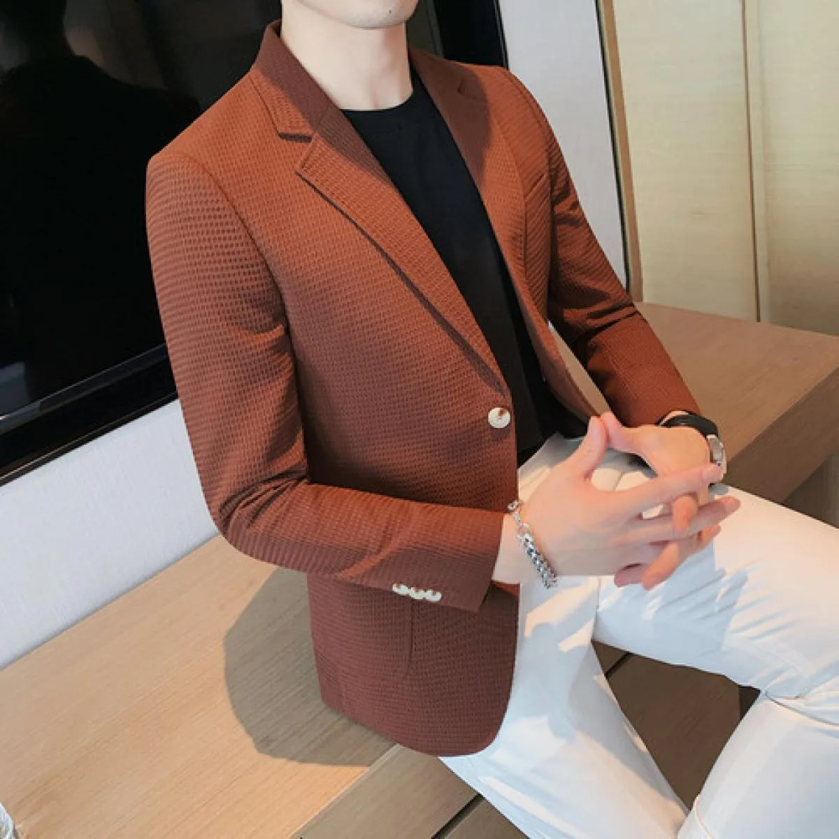 2023 Nuovo Arrivo Vestito da Uomo Waffle Giacca Blazer Cappotto di Lana In Modello Pied De Poule Per L'autunno E L'inverno, Waff