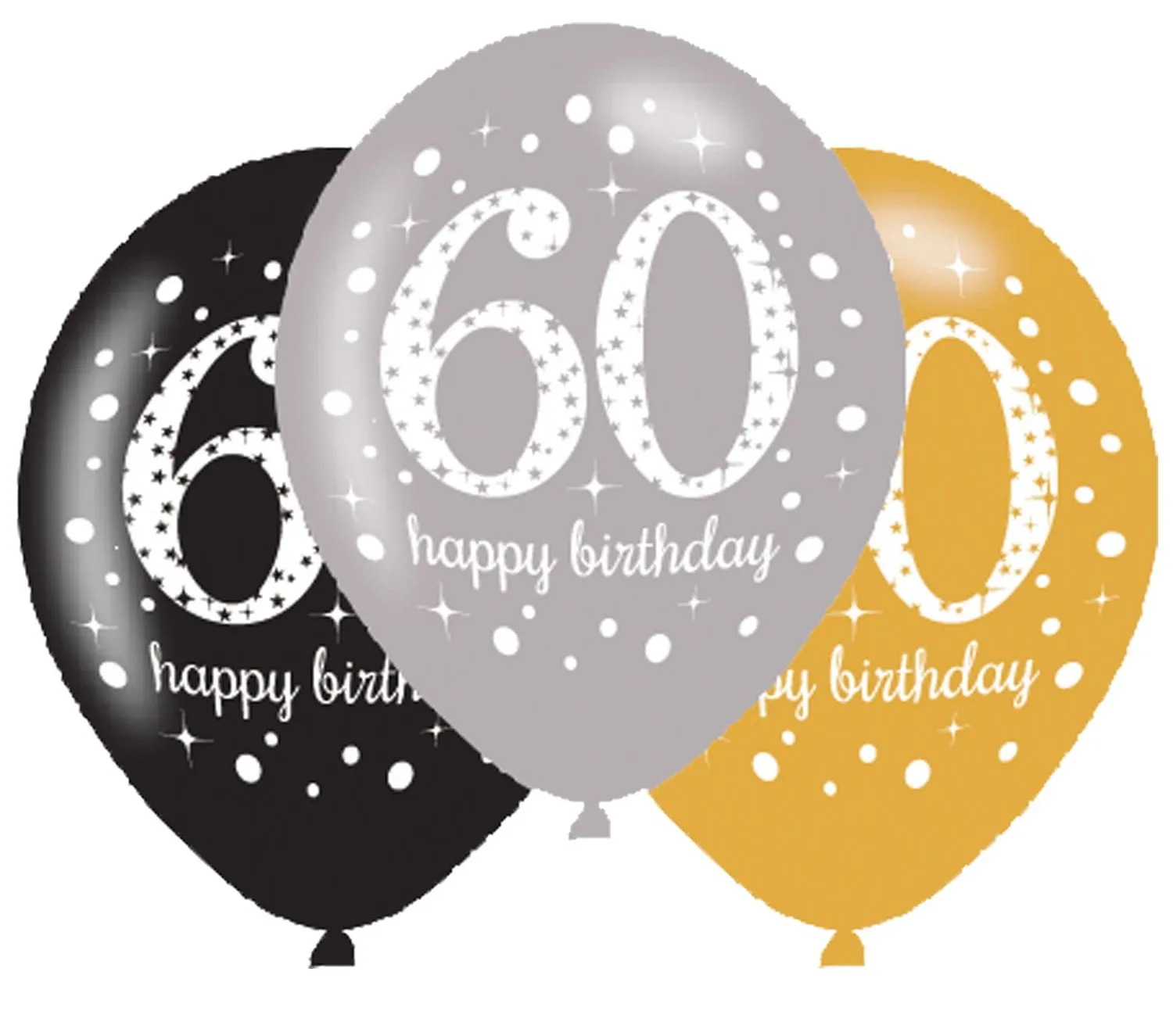 6 palloncini 60 anni oro argento nero