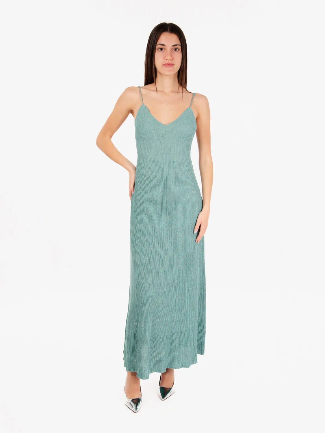 Abito lungo con spalline teal