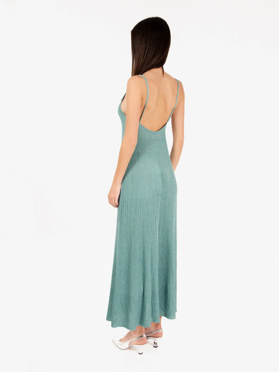 Abito lungo con spalline teal