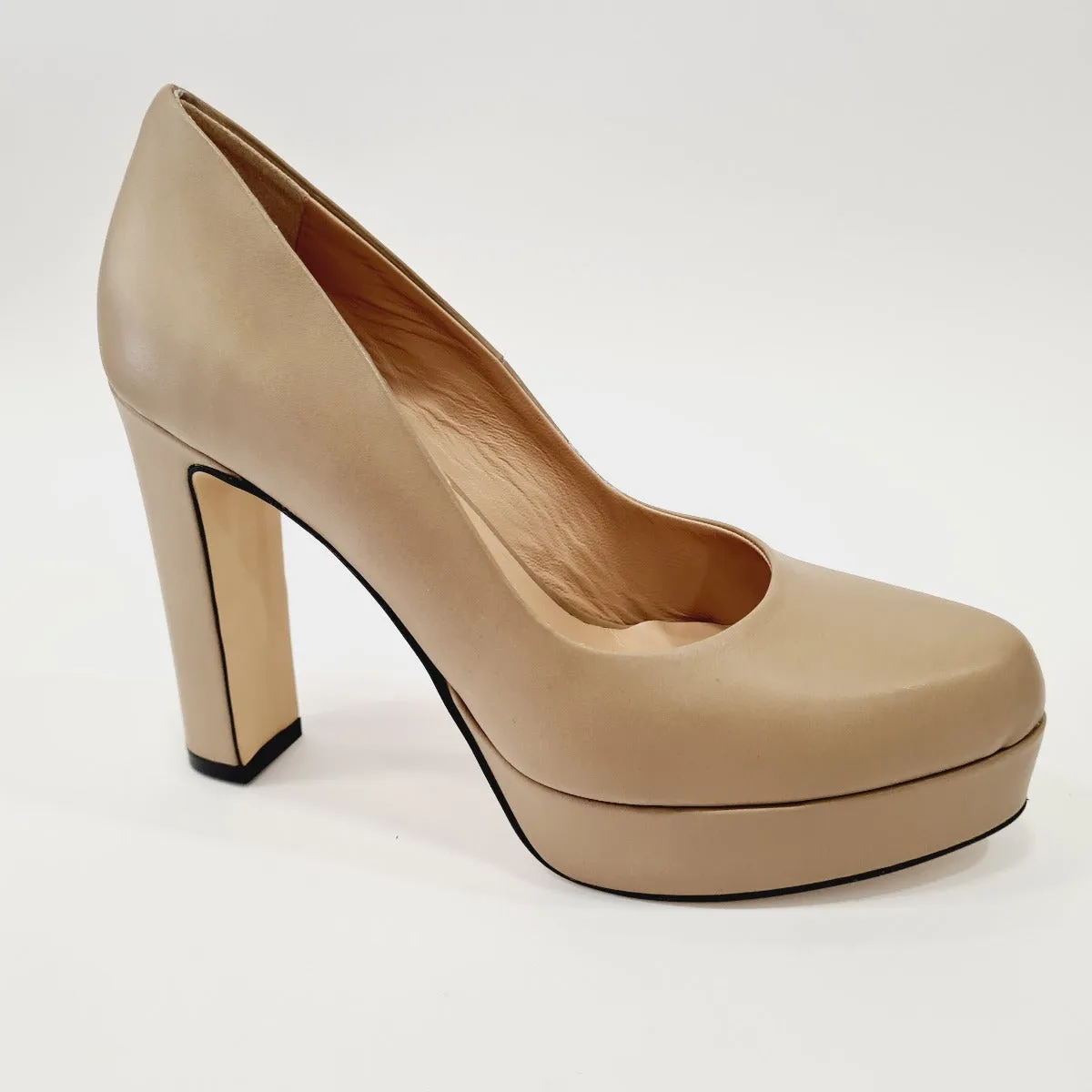 Andrea Pinto Decolte' tacco alto 11,5 cm. plateau 2,5 cm. Pelle Tortora rif.402
