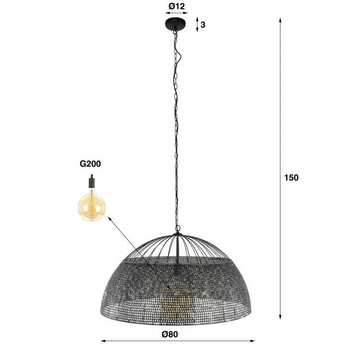 Armor Lampada a Sospensione Nero, 1-Luce