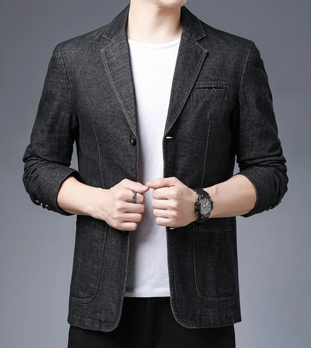 Blazer di jeans da uomo nuovo Cappotto da uomo vintage in cotone moda Cappotto da uomo blu Cappotto di jeans Giacca da uomo slim