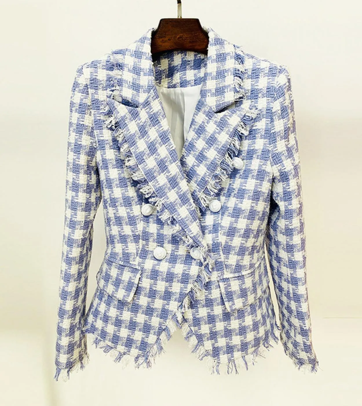 Blazer di lusso da donna Giacca scozzese blu cielo Nuovo designer 2022 Cappotto da abito da ufficio in lana con bottoni in metal