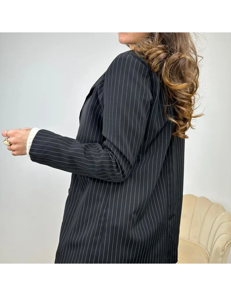 BLAZER LUNGO FANTASIA RIGHE NERO