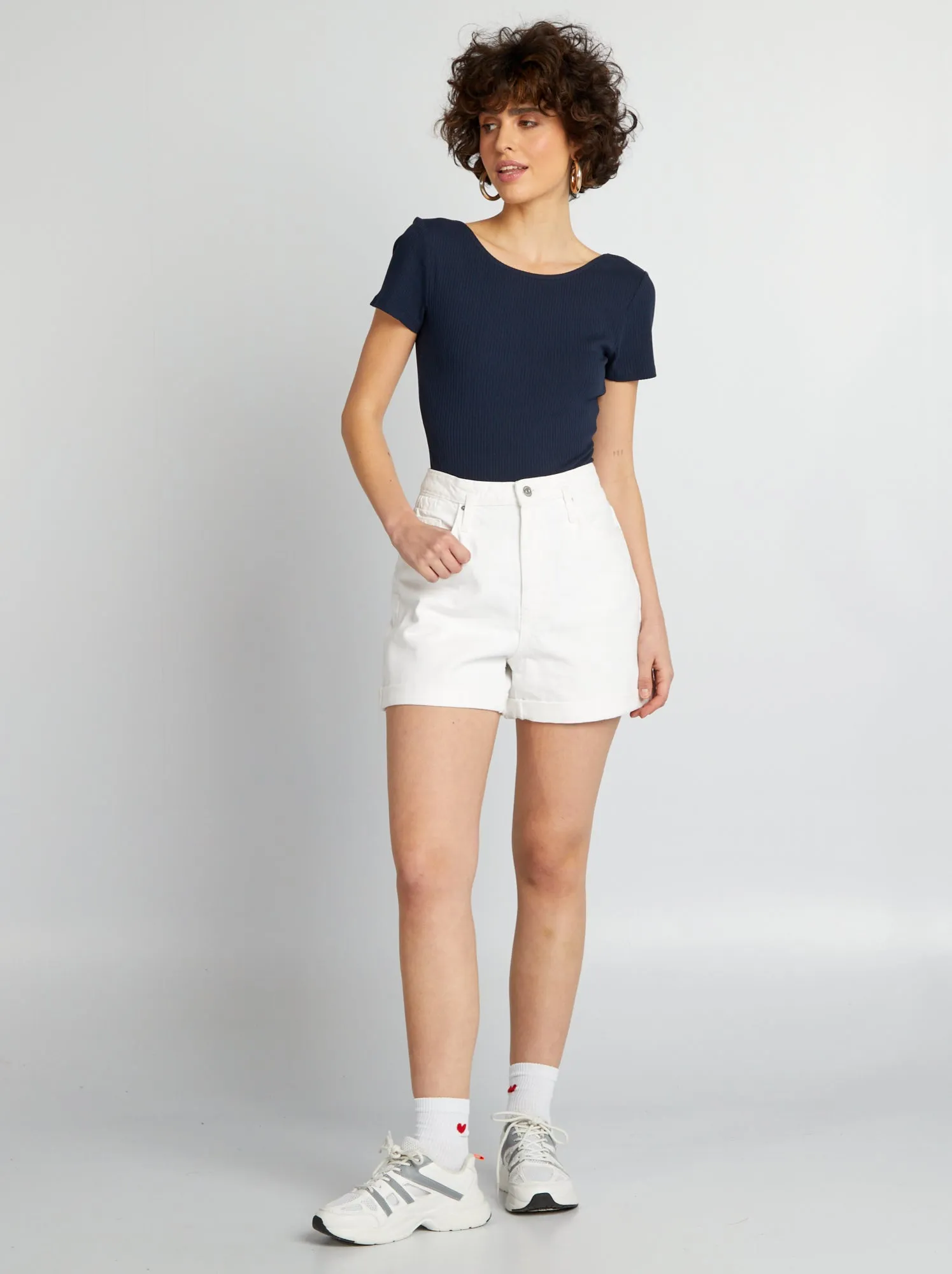 Body a coste scollo tondo e maniche corte - blu