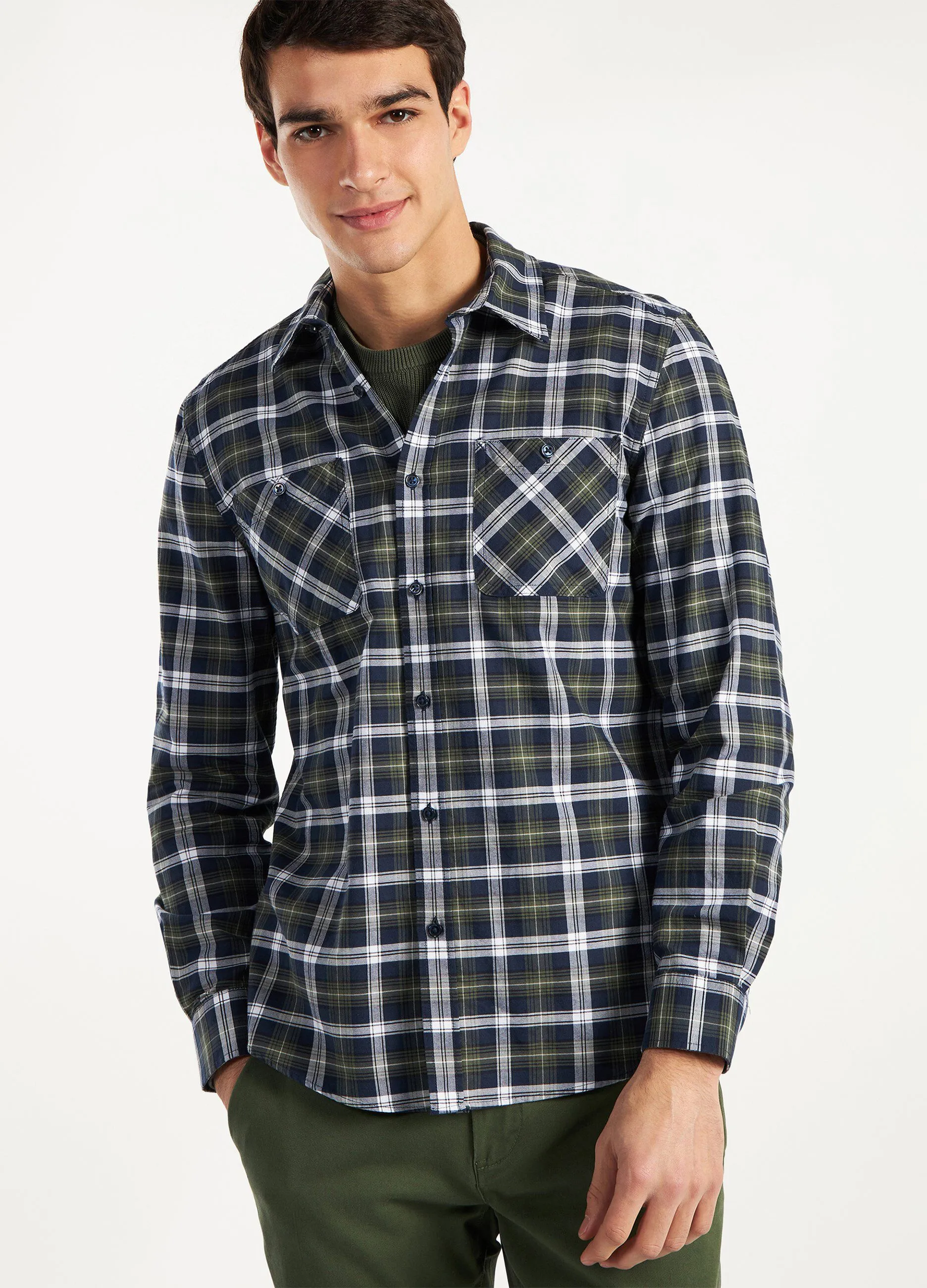 Camicia a quadri in puro cotone uomo