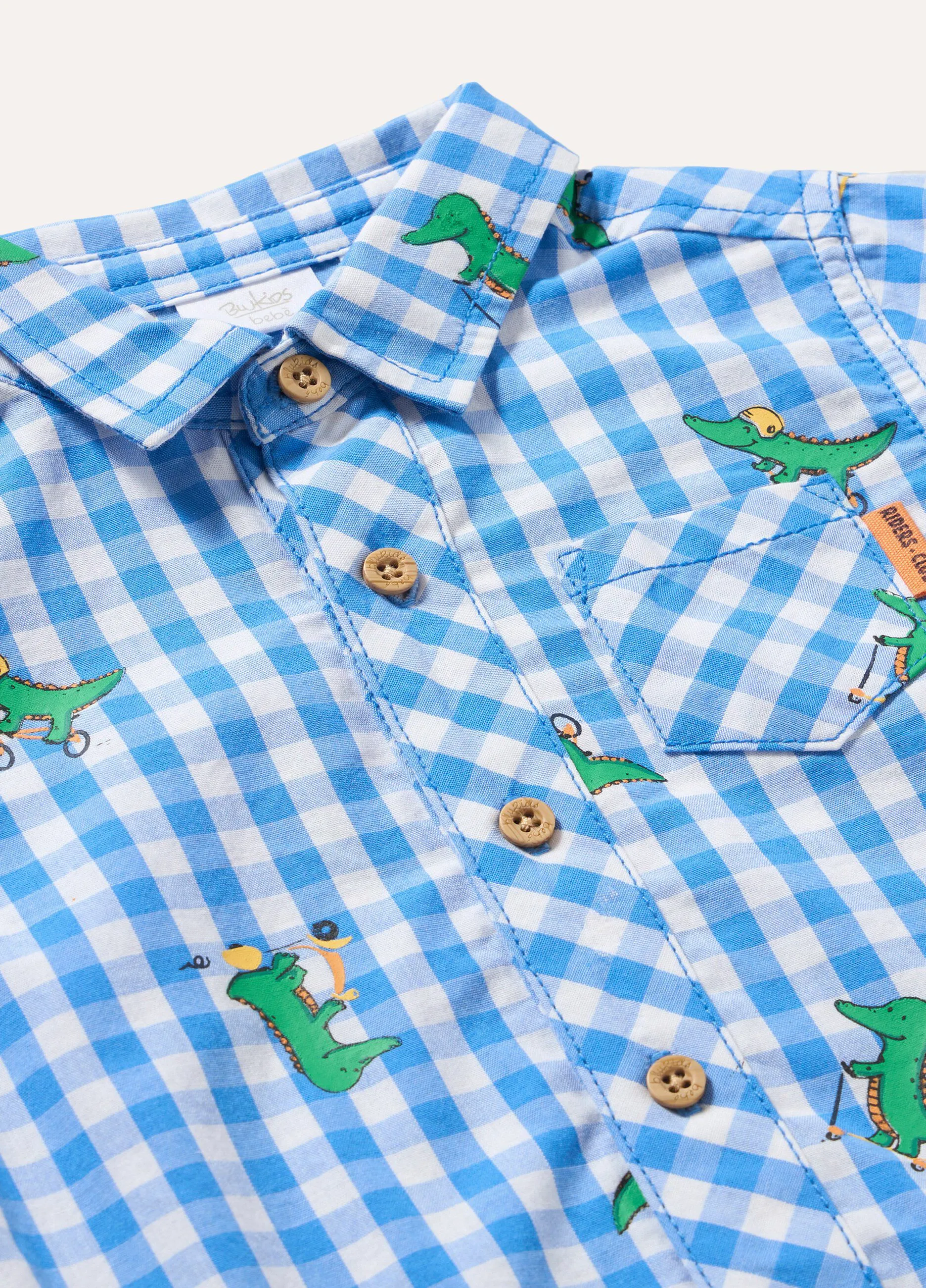Camicia body a quadri con stampa in puro cotone neonato