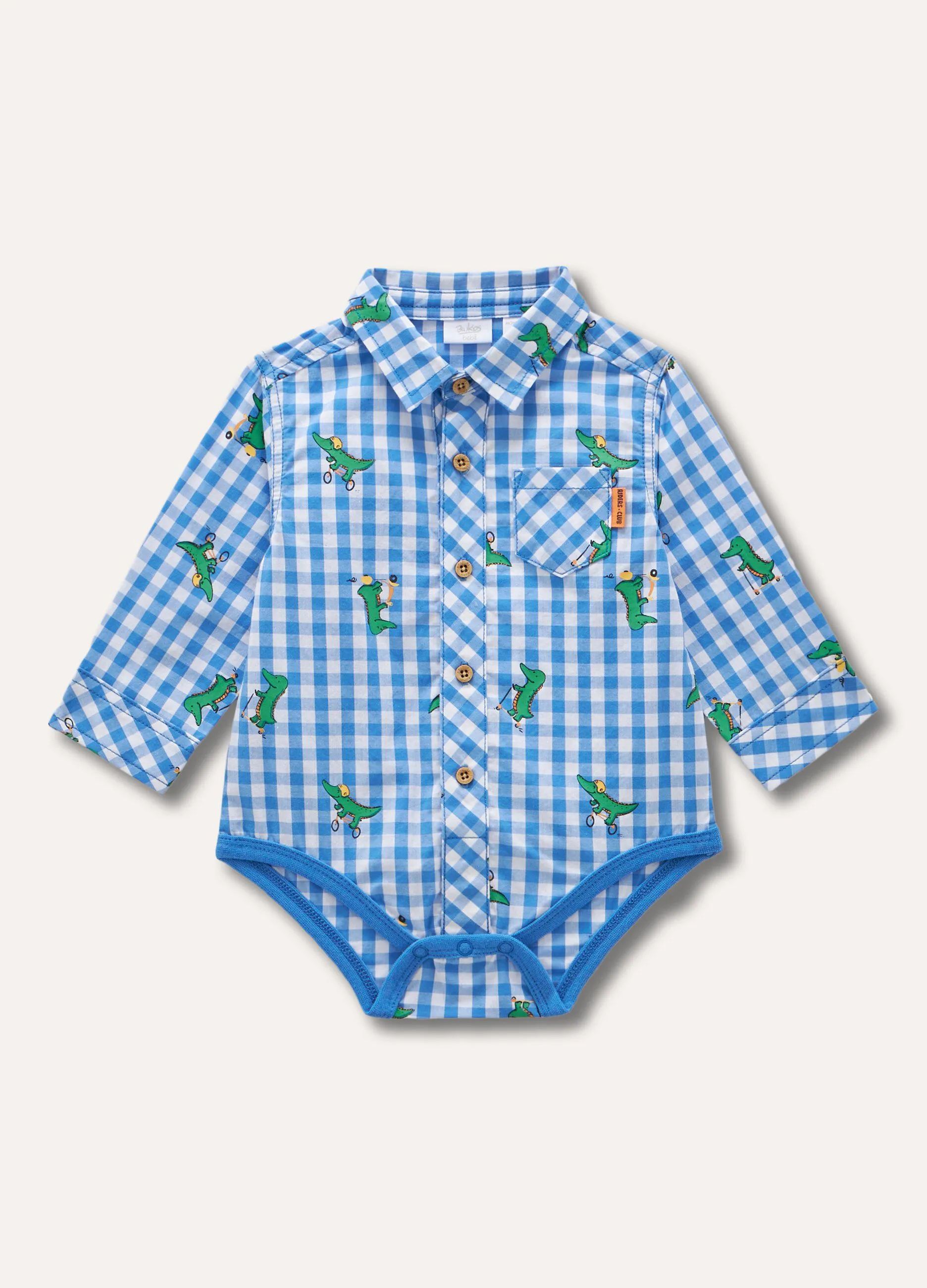 Camicia body a quadri con stampa in puro cotone neonato