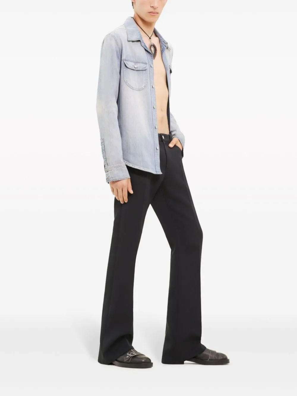 Camicia denim western in blu - uomo