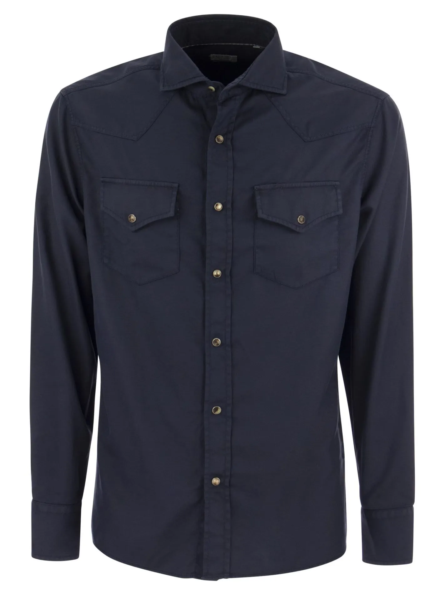 Camicia easy fit in twill tinto capo con bottoni automatici