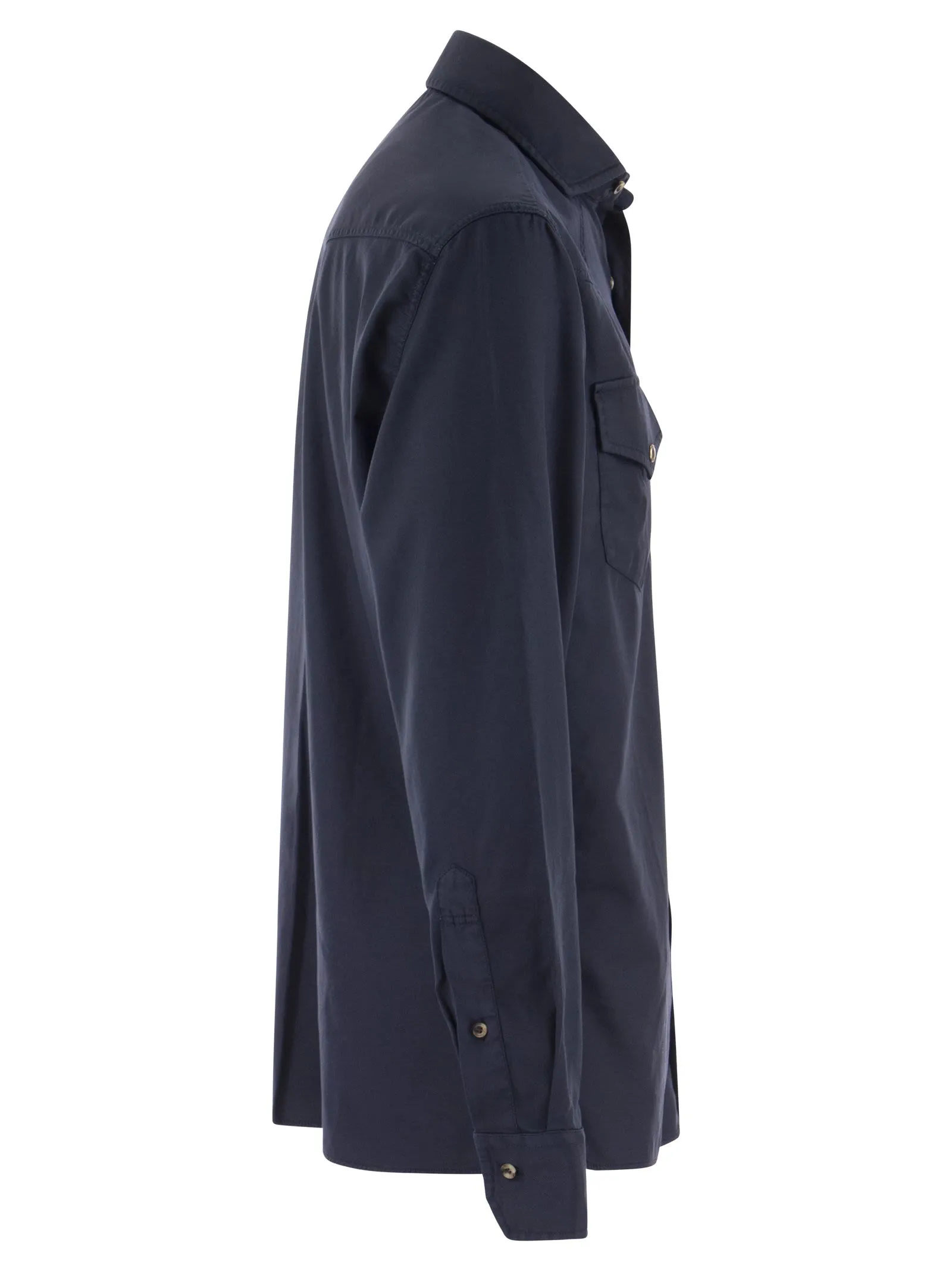 Camicia easy fit in twill tinto capo con bottoni automatici
