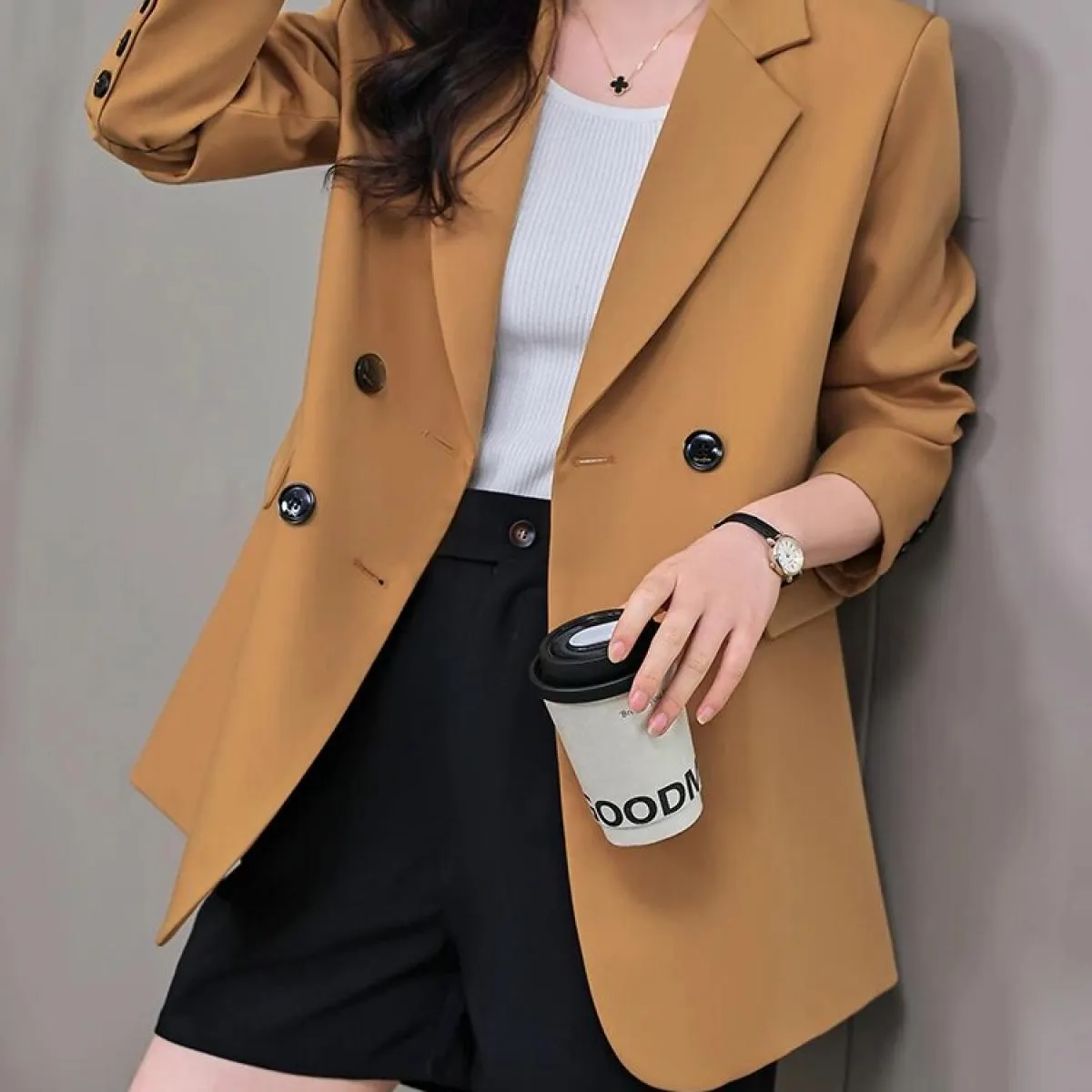 Cappotto da donna blazer casual solido giallo nero rosa da donna Giacca invernale autunnale ampia a maniche lunghe doppio petto