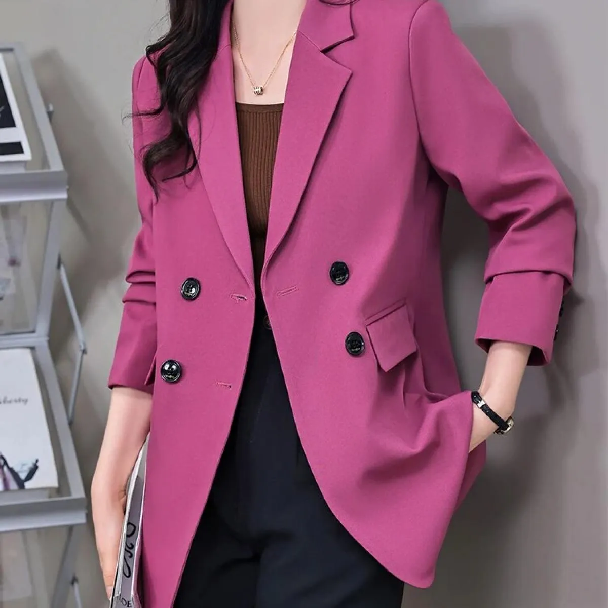 Cappotto da donna blazer casual solido giallo nero rosa da donna Giacca invernale autunnale ampia a maniche lunghe doppio petto