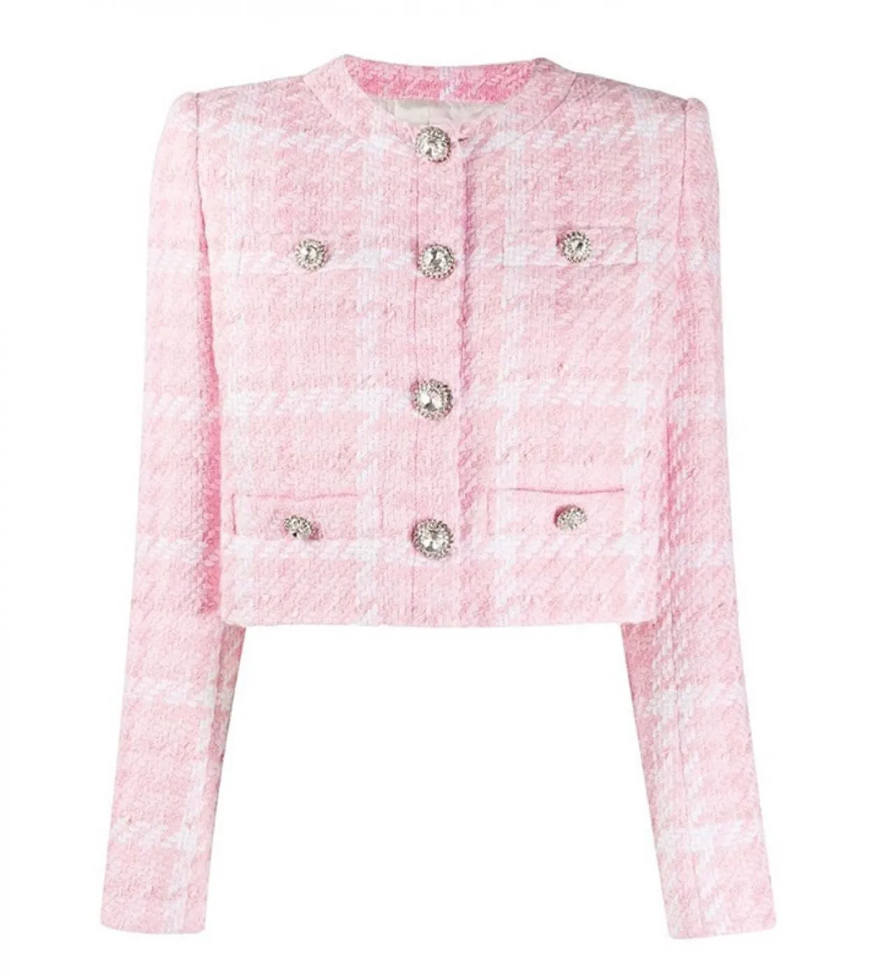 Cappotto da donna in lana intrecciata a quadri rosa Cappotto autunno inverno Tessuto personalizzato Bottone a rombi Giacche cort