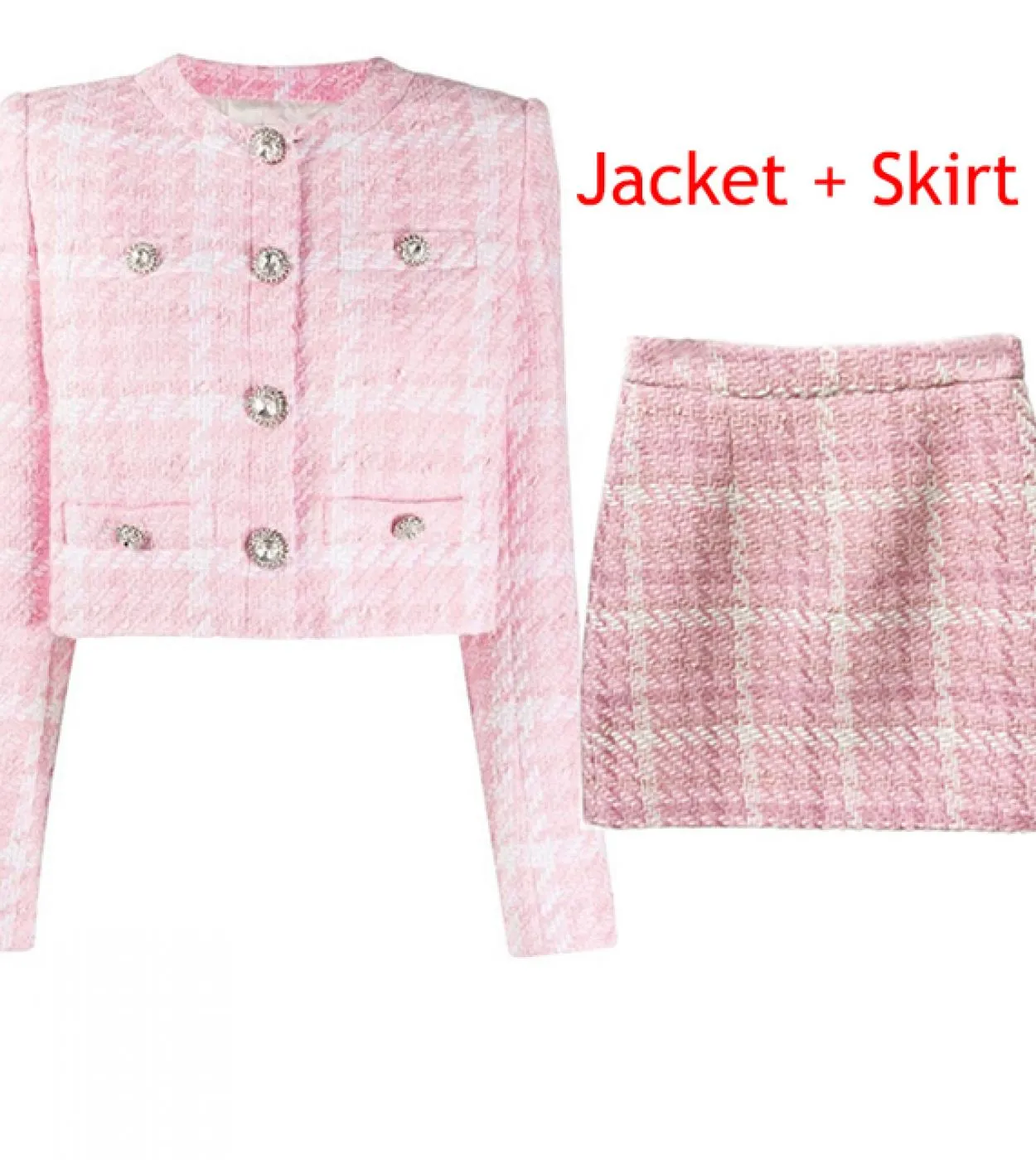 Cappotto da donna in lana intrecciata a quadri rosa Cappotto autunno inverno Tessuto personalizzato Bottone a rombi Giacche cort