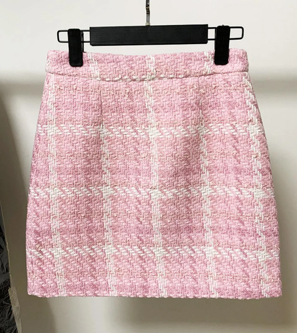 Cappotto da donna in lana intrecciata a quadri rosa Cappotto autunno inverno Tessuto personalizzato Bottone a rombi Giacche cort