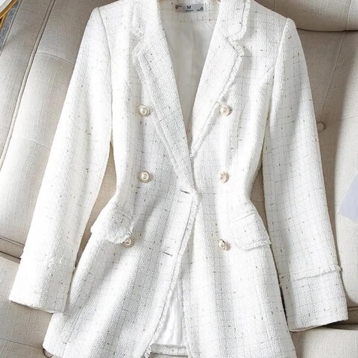 Cappotto da giacca casual dritto doppiopetto a maniche lunghe da donna invernale scozzese bianco nero
