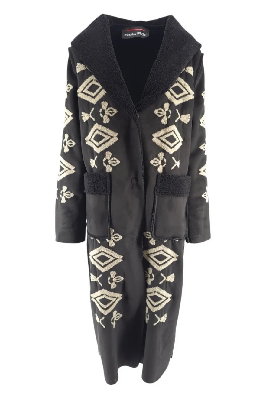 cappotto donna nero e grigio in eco-montone
