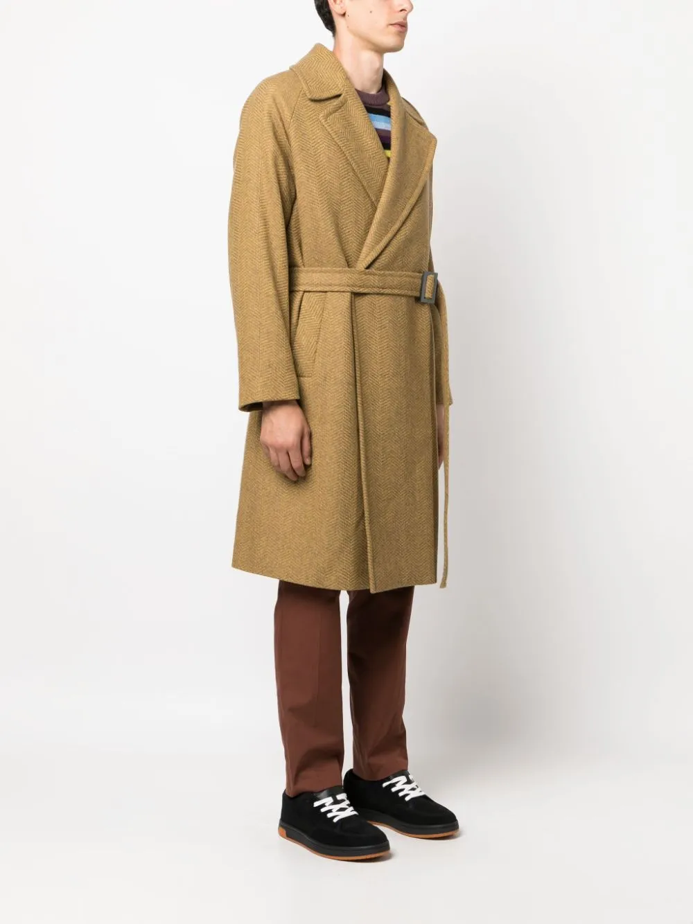 cappotto giallo mostarda con cintura