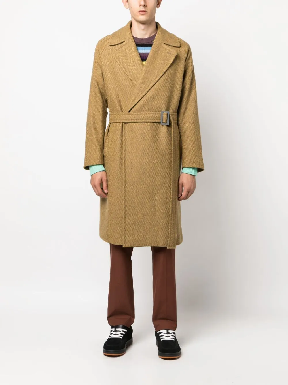 cappotto giallo mostarda con cintura