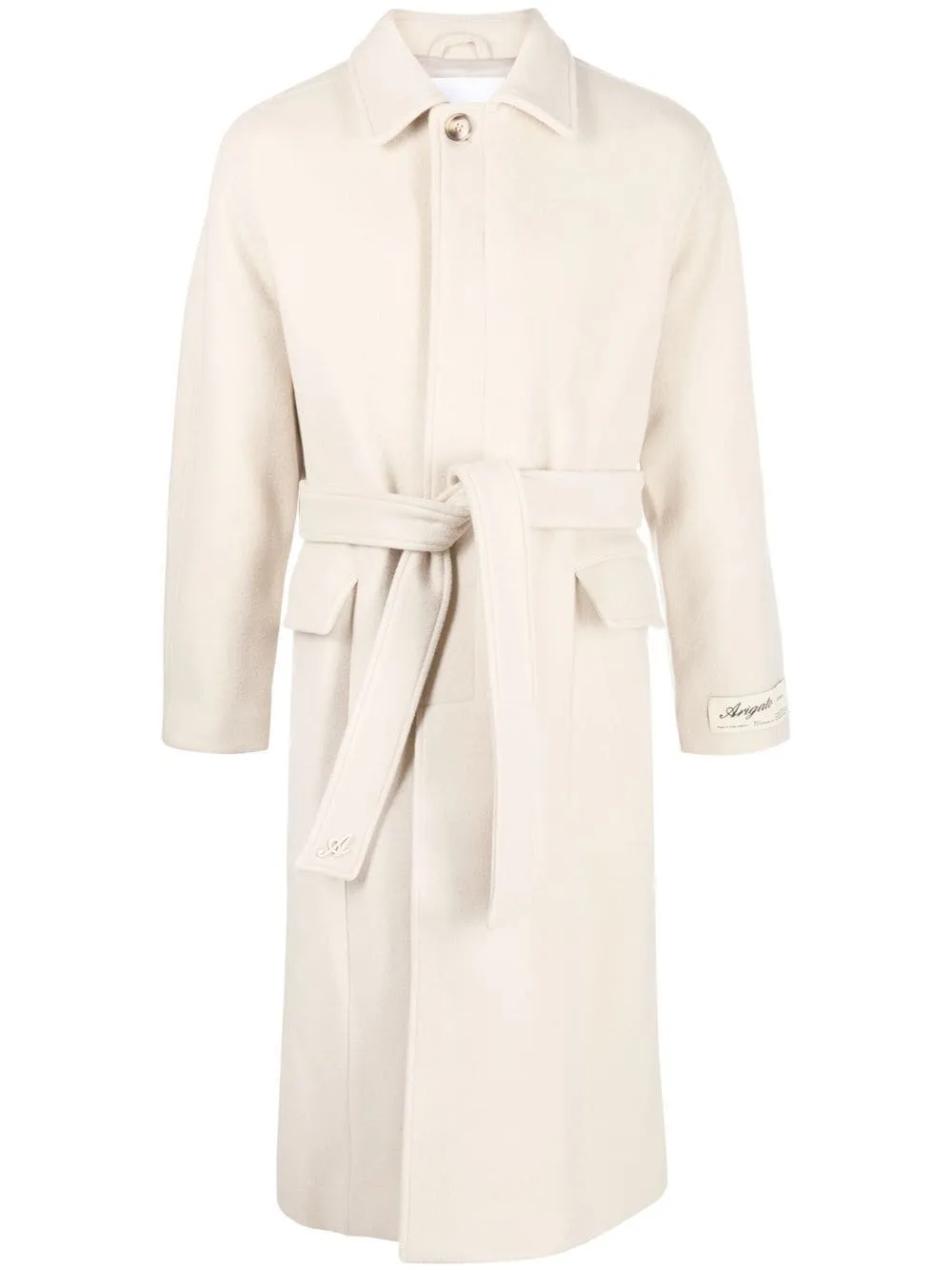 cappotto lungo con cintura beige