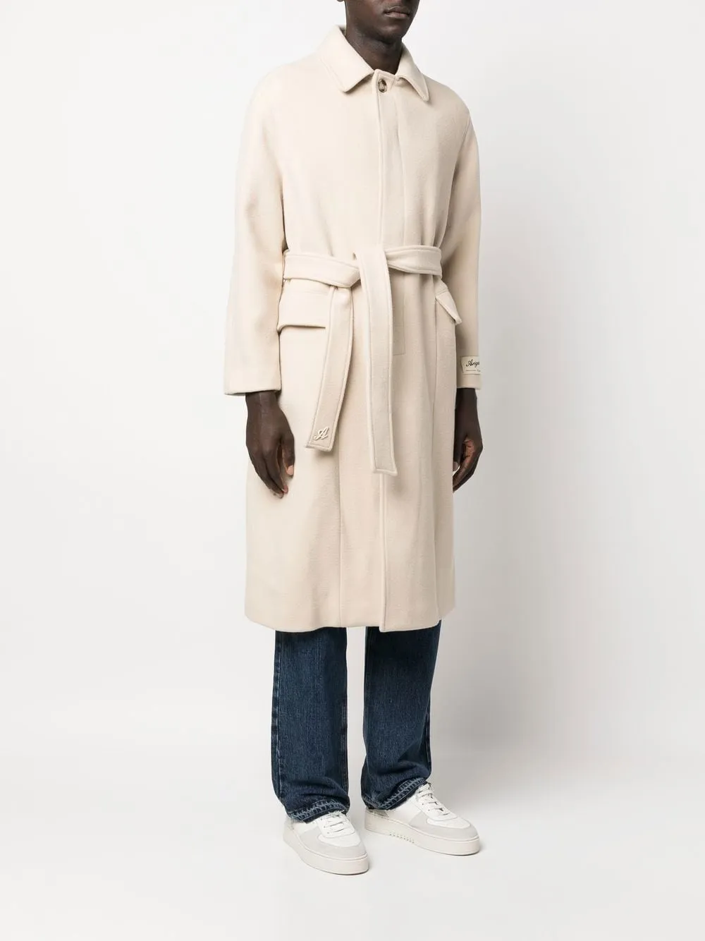 cappotto lungo con cintura beige
