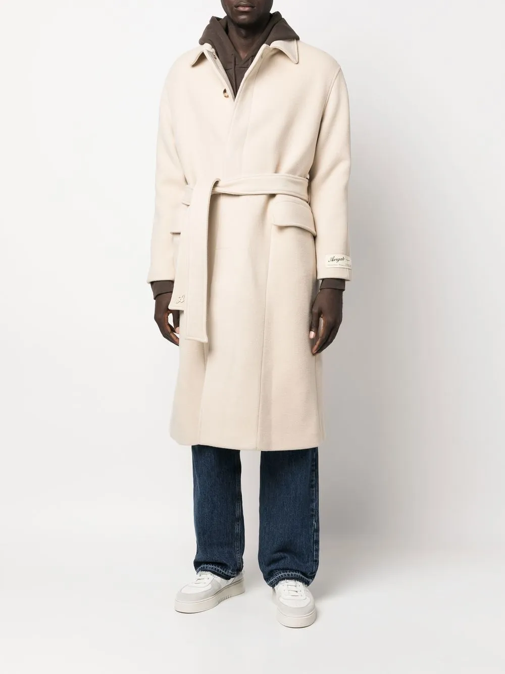 cappotto lungo con cintura beige