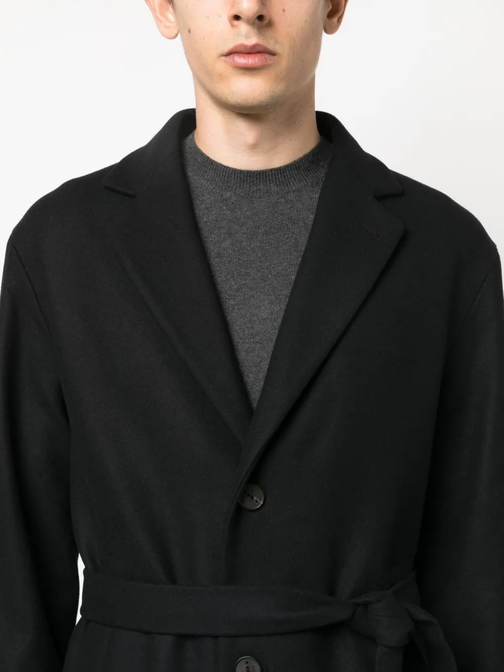 cappotto monopetto nero con cintura