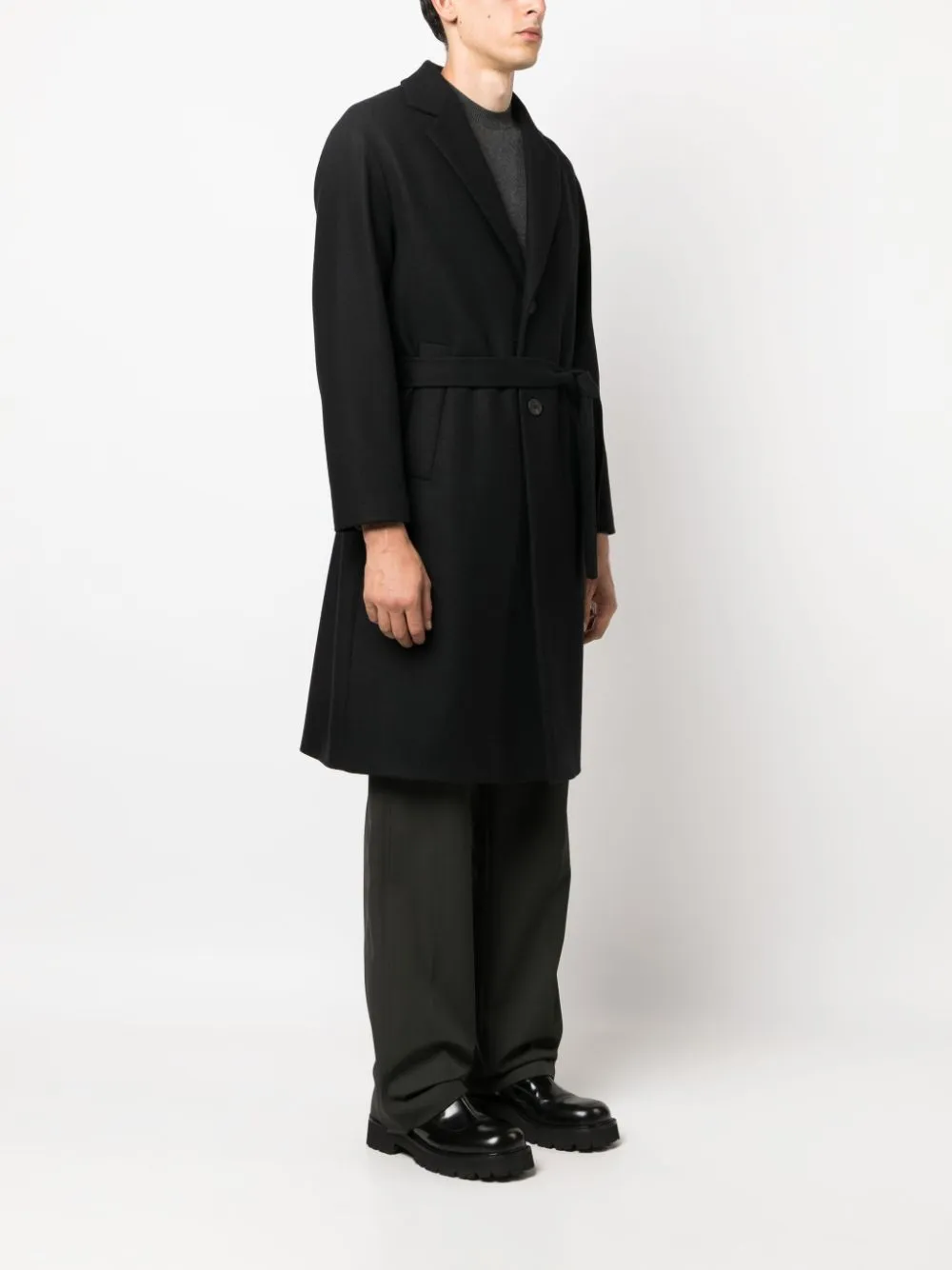 cappotto monopetto nero con cintura