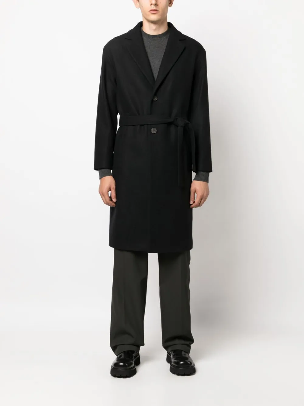 cappotto monopetto nero con cintura