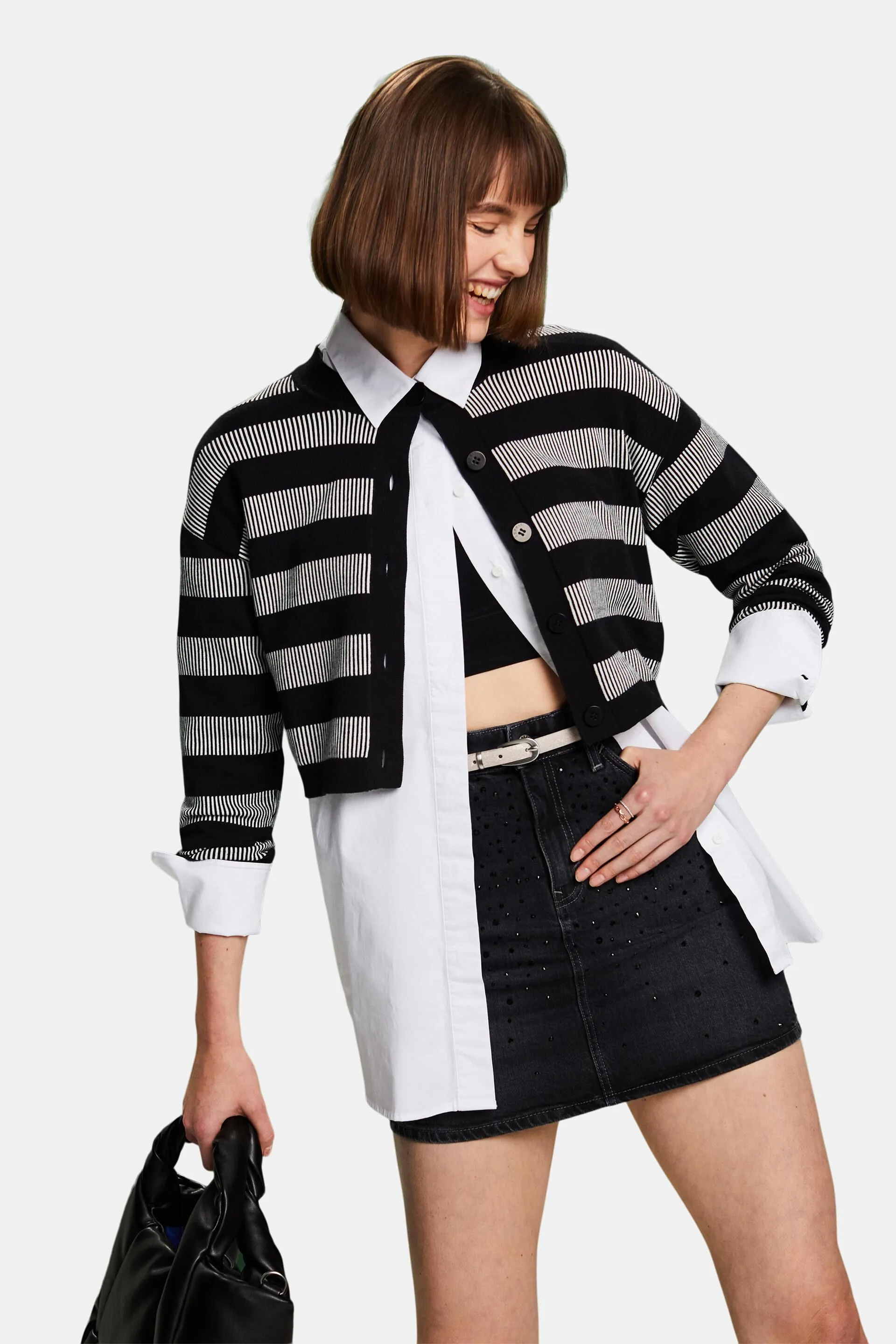 Cardigan cropped a righe jacquard
