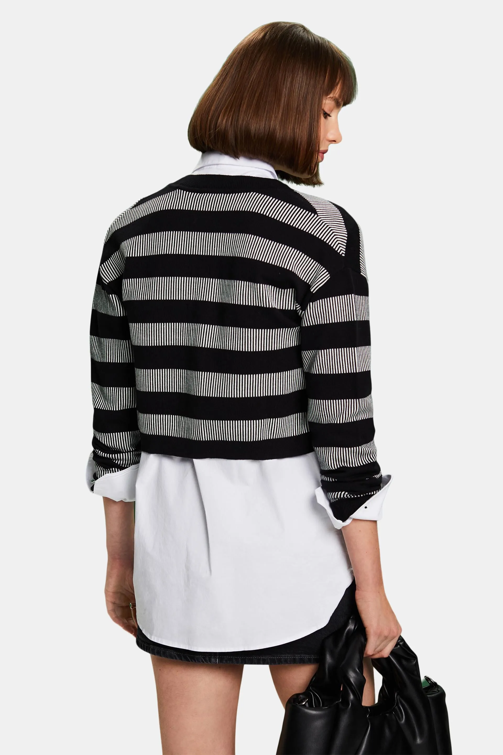 Cardigan cropped a righe jacquard