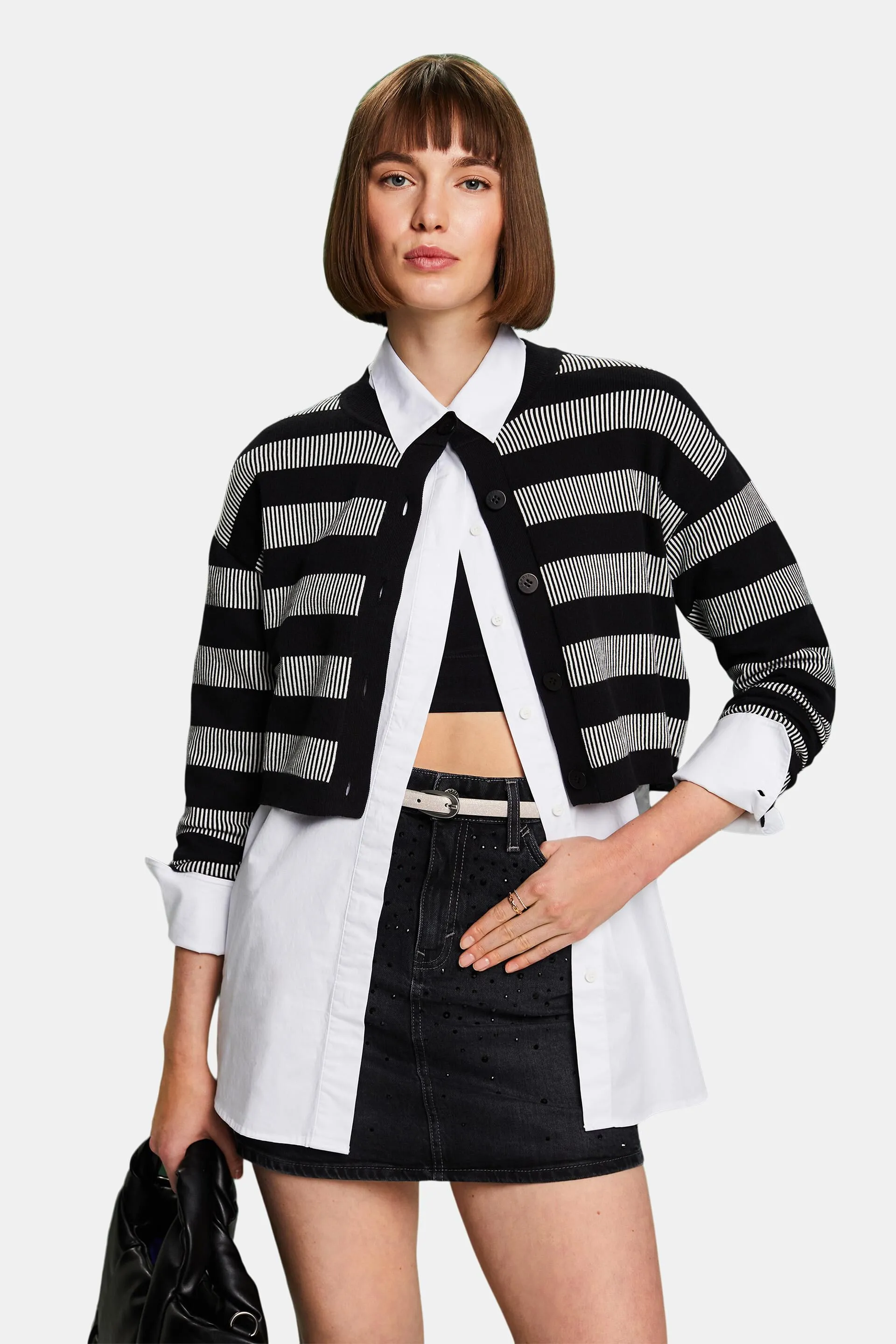 Cardigan cropped a righe jacquard
