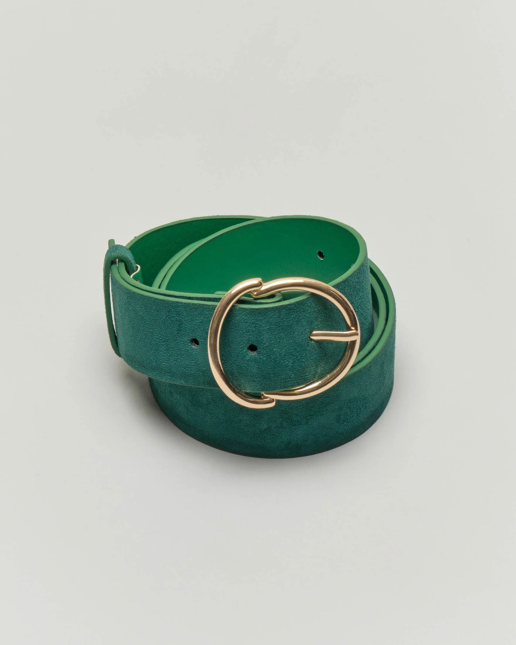 Cintura verde in suede con fibbia tonda dorata