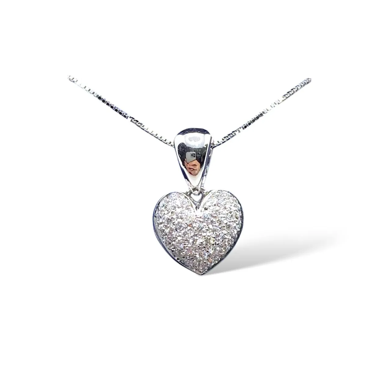 Collana a Cuore in Oro Bianco e Brillanti Ct. 0.35