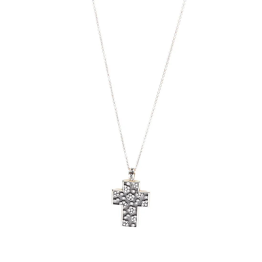 Collana Pasquale bruni in oro rosso croce con ricami e diamanti ct 0,33