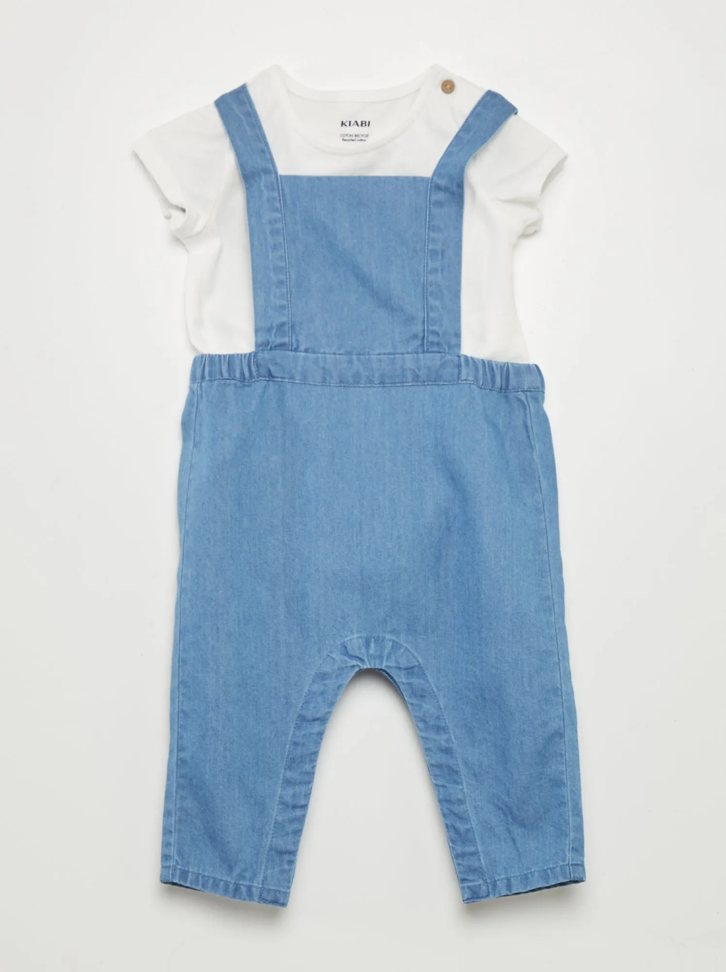 Completo body + salopette in denim - BIANCO
