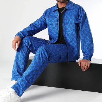 Damier 0039 Set giacca con zip e pantaloni cargo blu royal