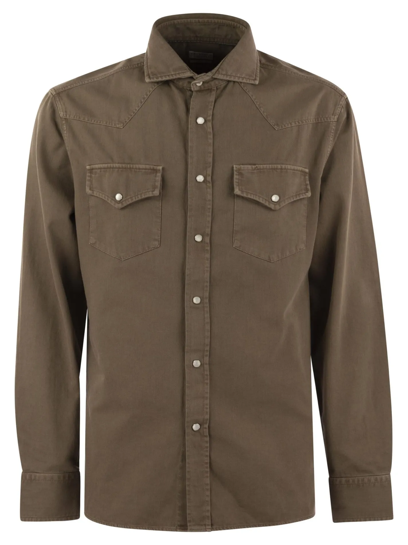 Easy-fit shirt in light garment-dyed denim with press studs, epaulettes and pockets