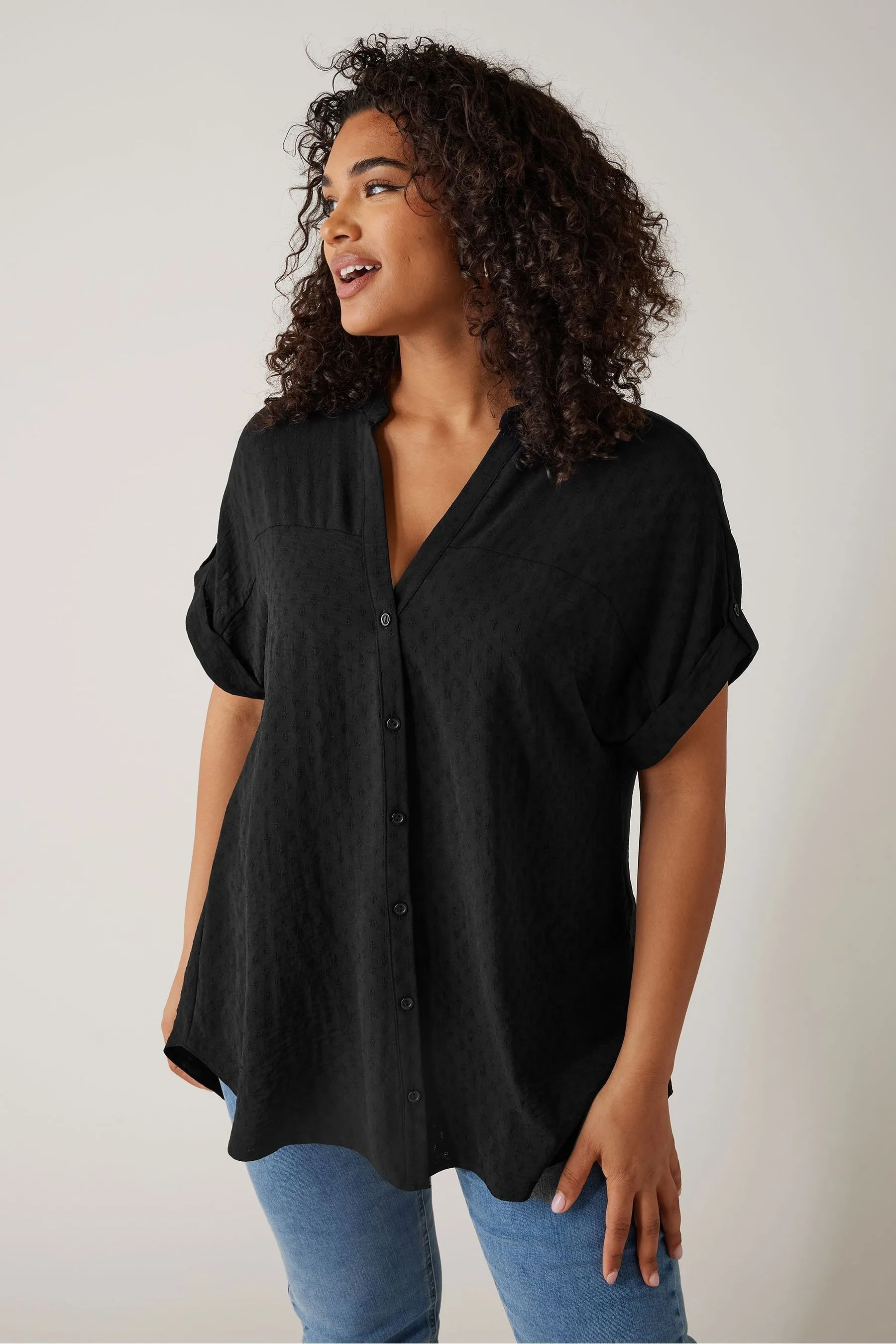 Evans Yoke Button Thru Grown On Sleeve Blouse    