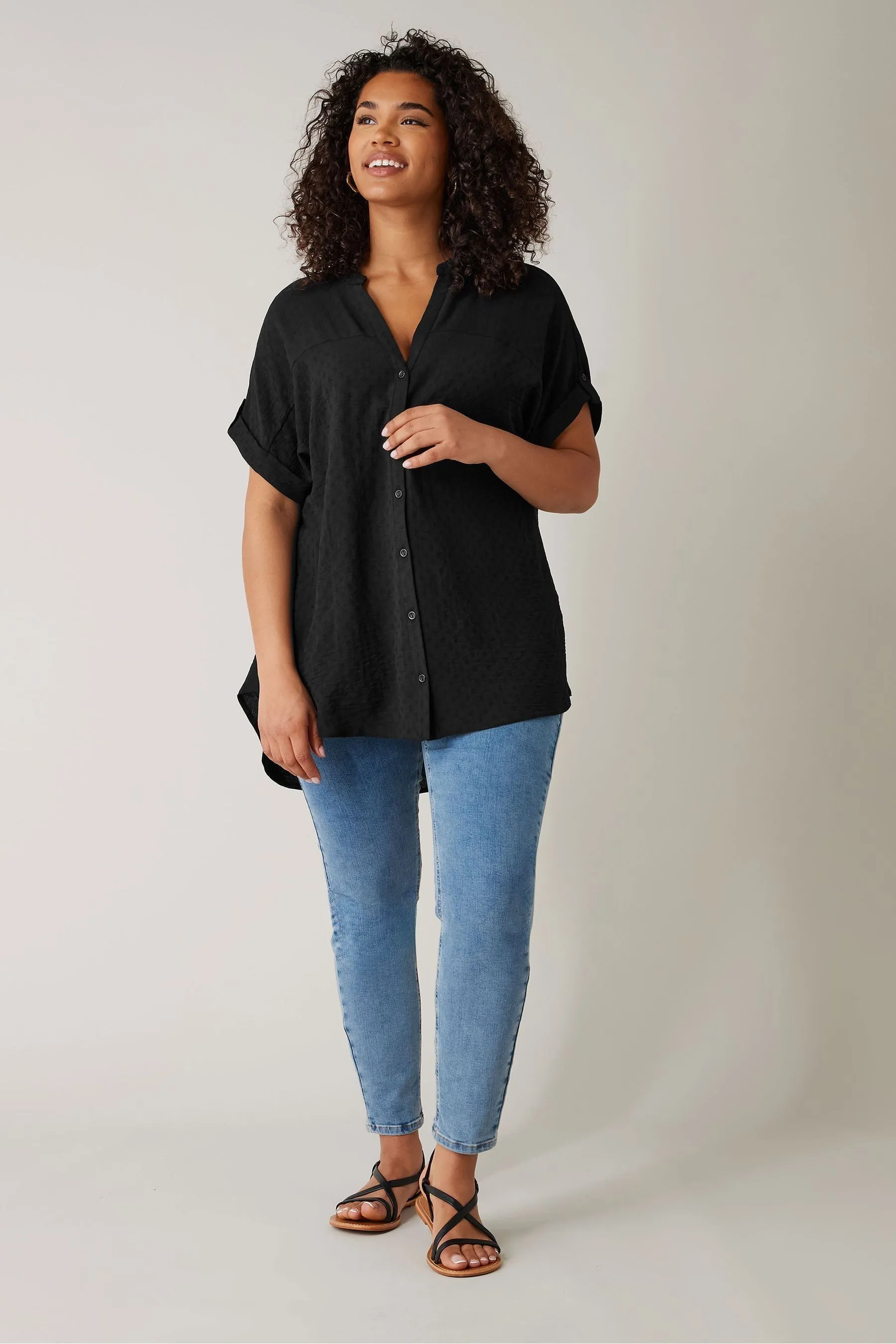 Evans Yoke Button Thru Grown On Sleeve Blouse    