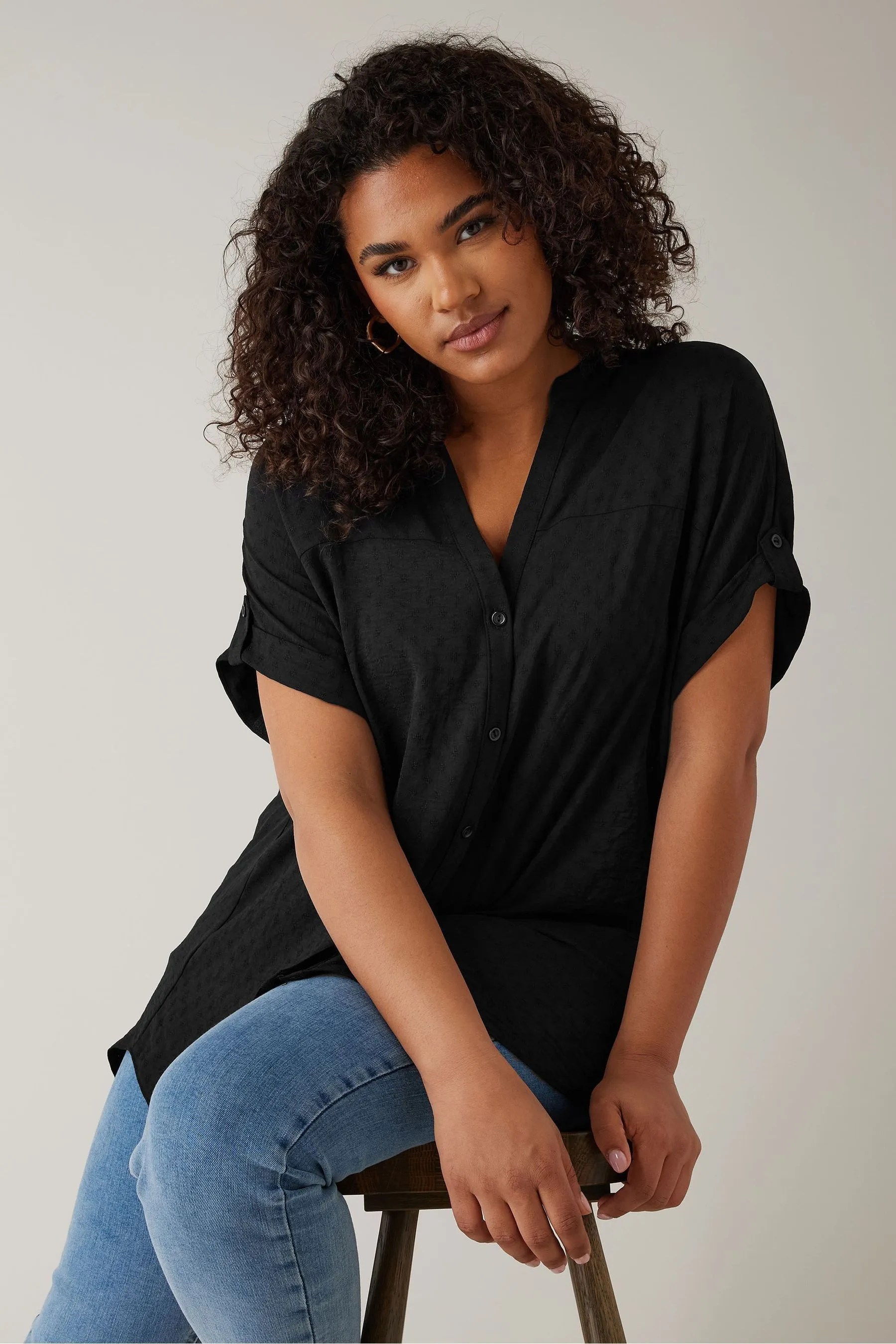 Evans Yoke Button Thru Grown On Sleeve Blouse    