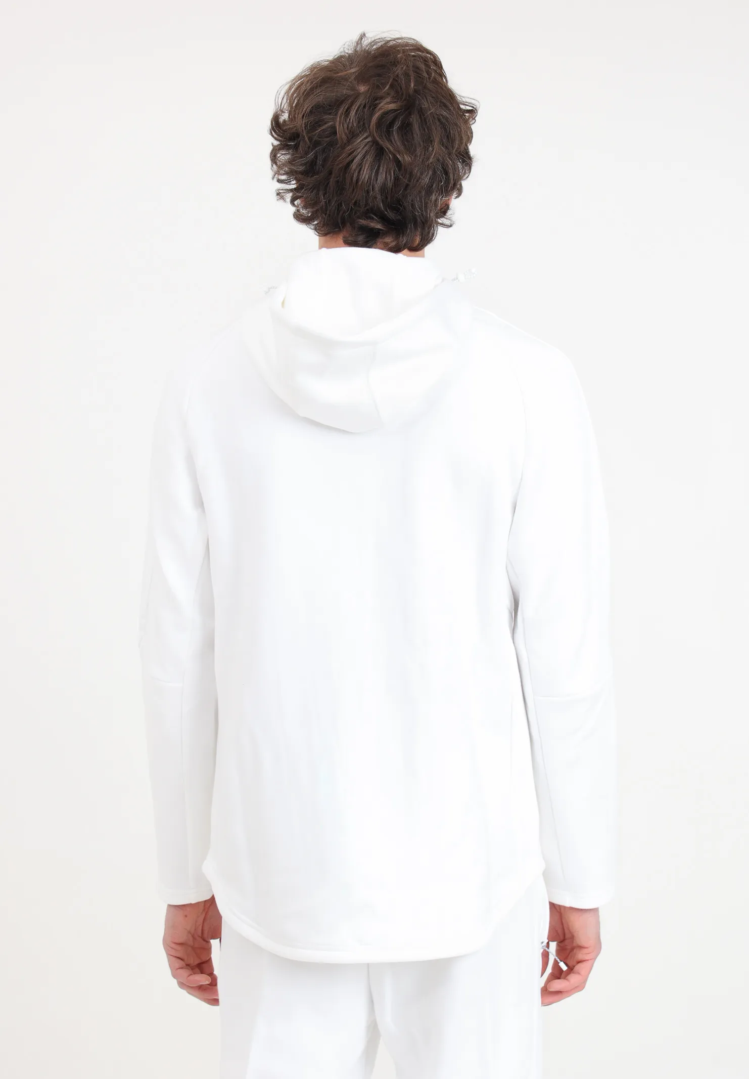 Felpa bianca con zip integrale e cappuccio EVOSTRIPE da uomo