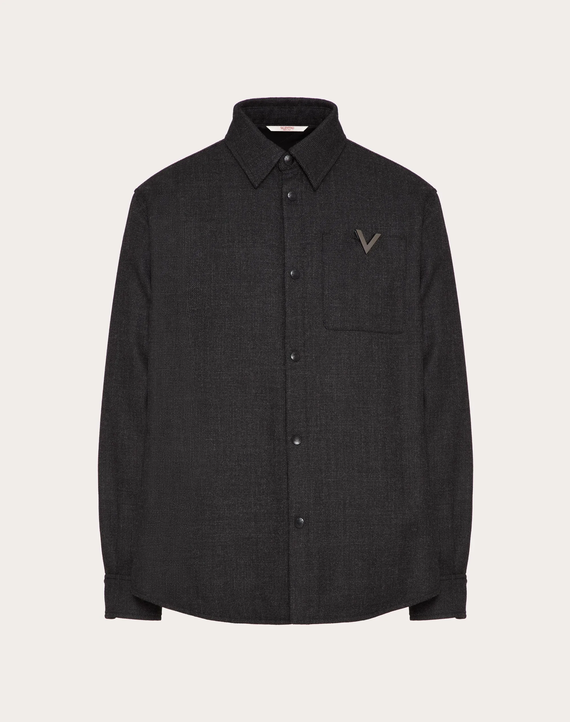 GIACCA CAMICIA IN TWEED DI LANA CON V DETAIL METALLICA