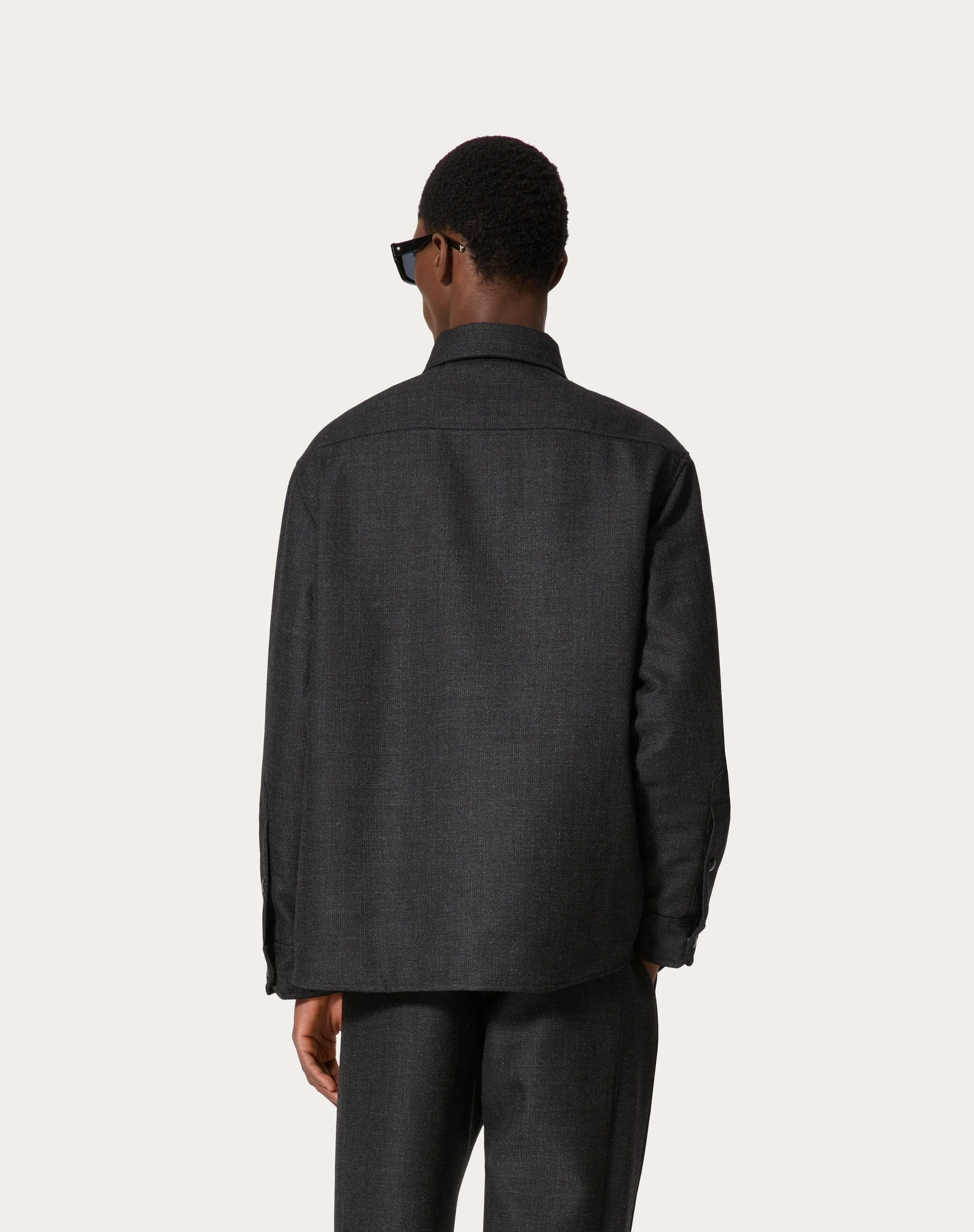 GIACCA CAMICIA IN TWEED DI LANA CON V DETAIL METALLICA