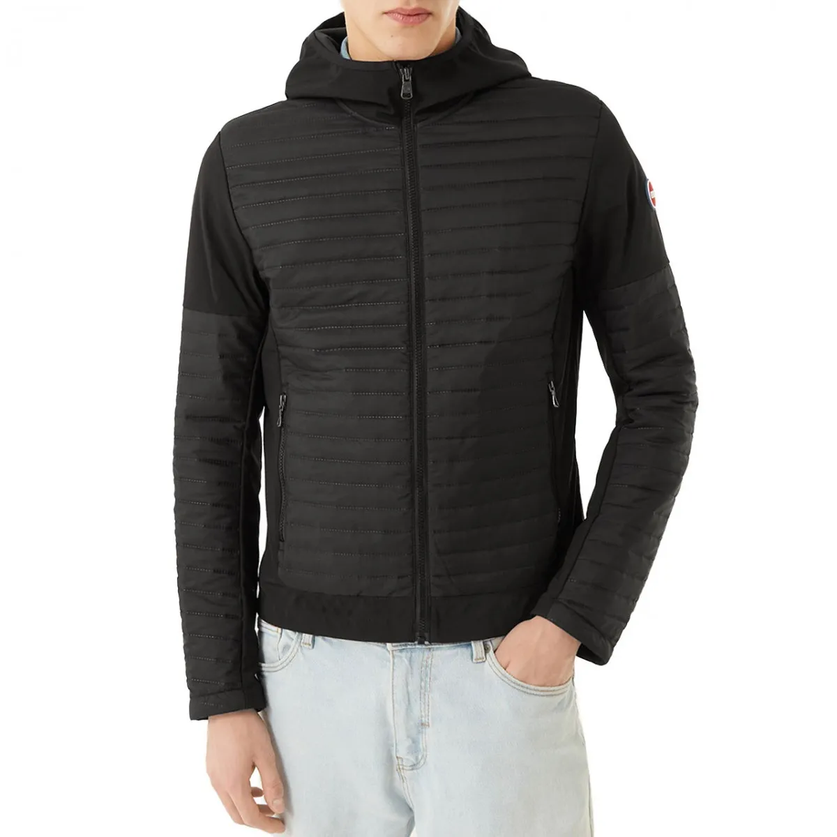 Giacca Con Cappuccio E Inserti Softshell , Nero