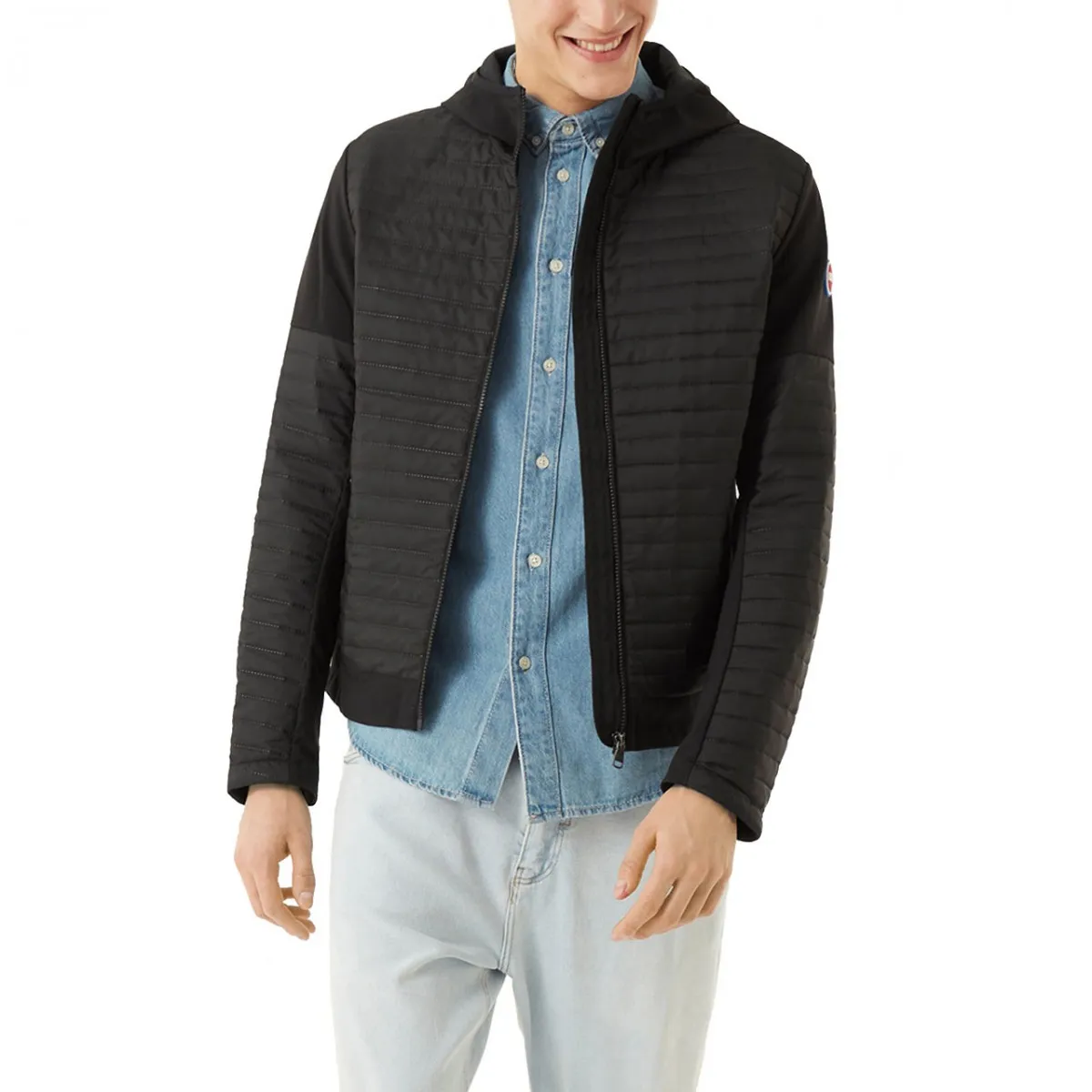 Giacca Con Cappuccio E Inserti Softshell , Nero